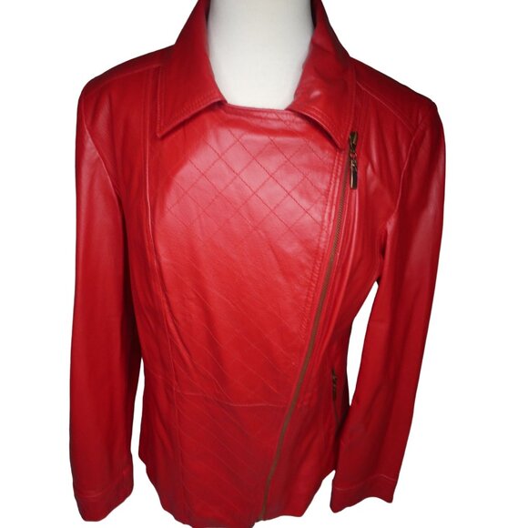 Hal Rubenstein Red Leather Fall Jacket Women's Large - Picture 1 of 9